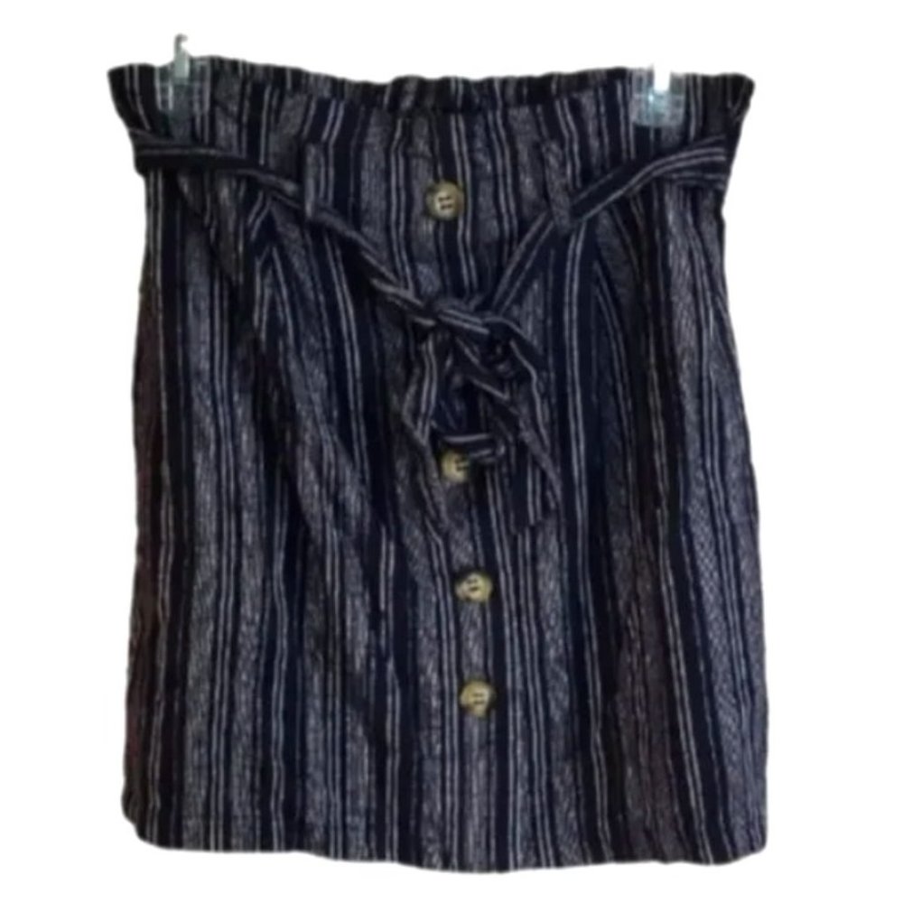 Blashe Paperbag Waist Button Front Mini Skirt, Blue